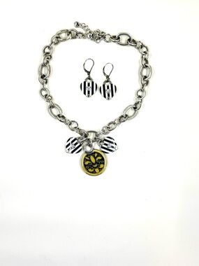 Brighton Sassy Stripe Fleur De Lis Chunky Necklace/Earrings Set